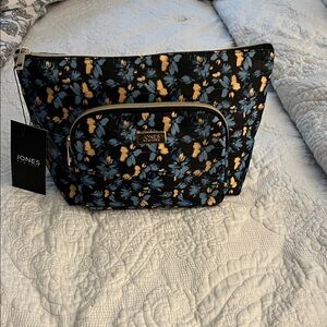 Jones New York Floral Cosmetic Bag - Black, Blue, and Yellow. Never used
